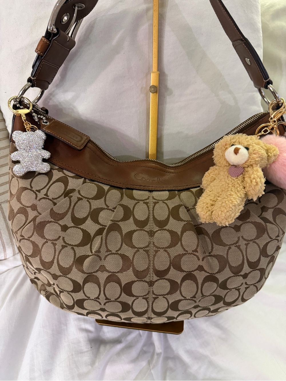 Large Coach Tan and Brown Signature Canvas SoHo  Bag with Leather Trim